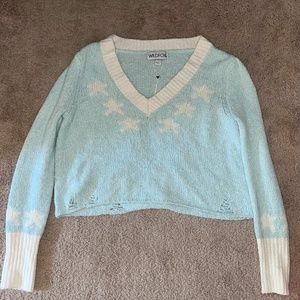 Wildfox Blue V-Neck Sweater with White Stars